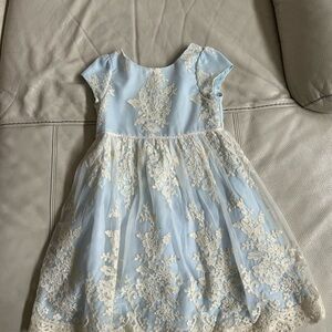 Girls Elegant Blue and Cream Kids Dress, Size 6